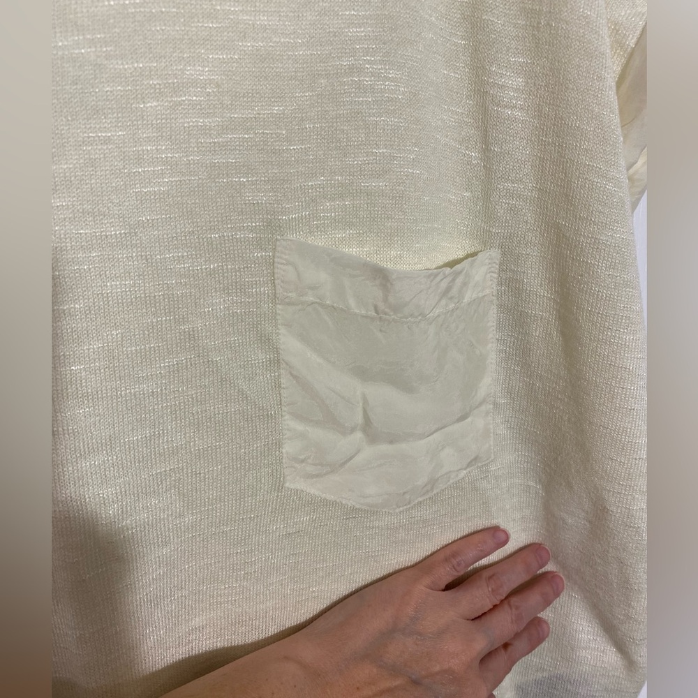 Banana Republic LINEN Blend Mixed Media Top Cream XL - Picture 4 of 12